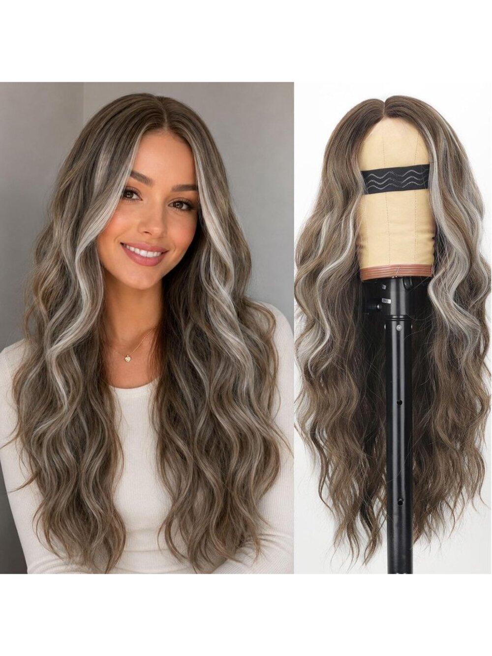 Women's Omber Brown Lace Hairline 26 Inch Synthetic Heat Resistant Wavy Wigs